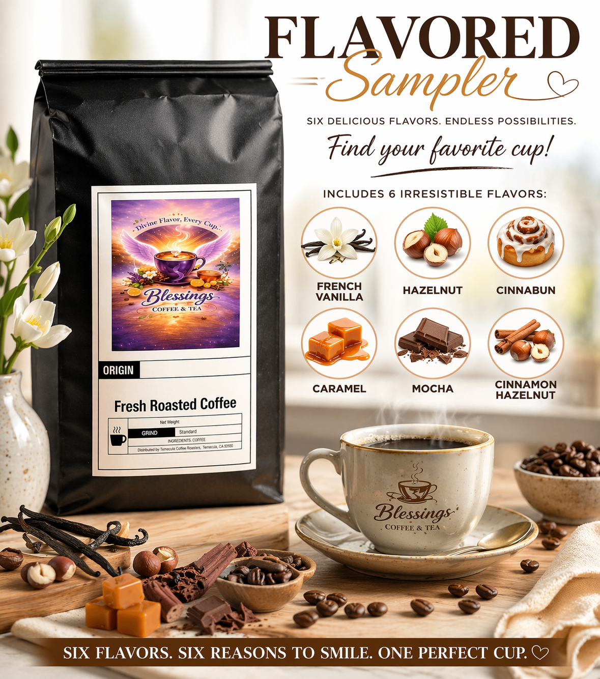 6 pack Coffee Samplers  /Blessings Coffee & Tea